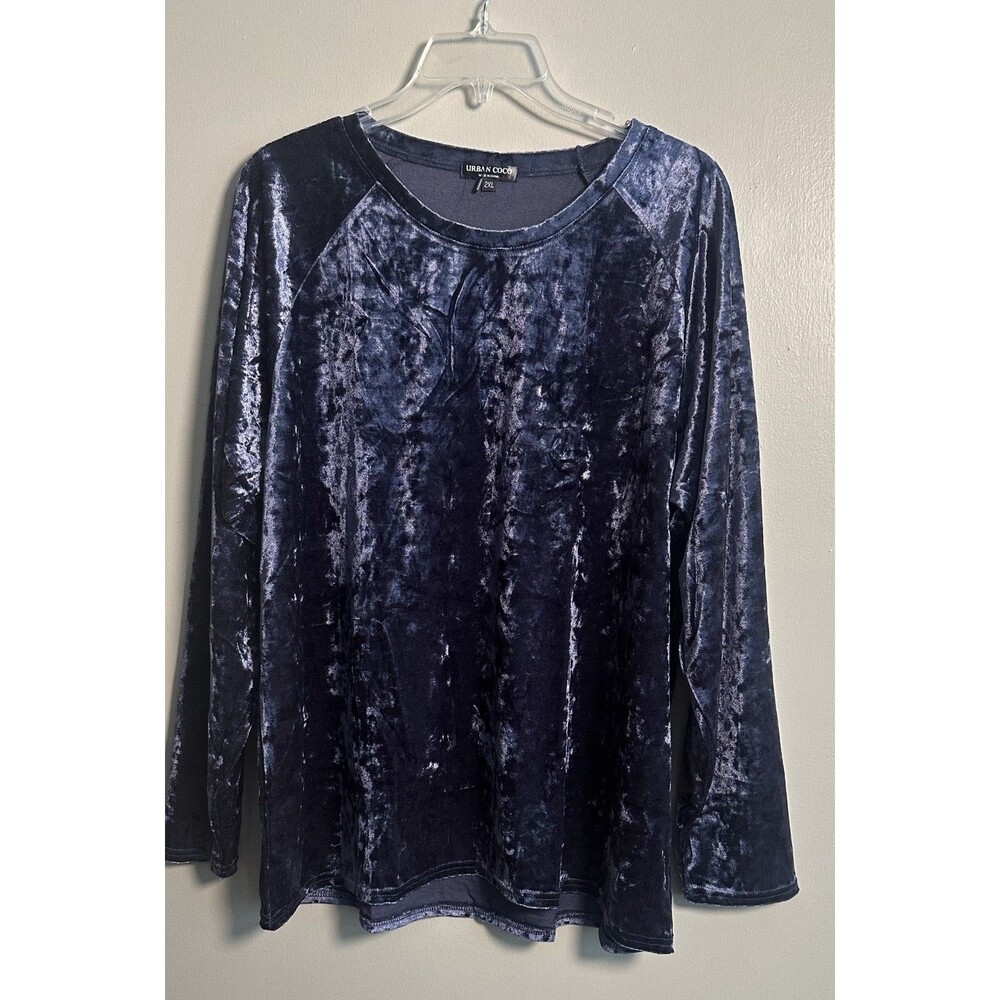 Urban Cocoa Crushed Velvet Long Sleeve Top Women's Size 2XL NWT Navy Blue New